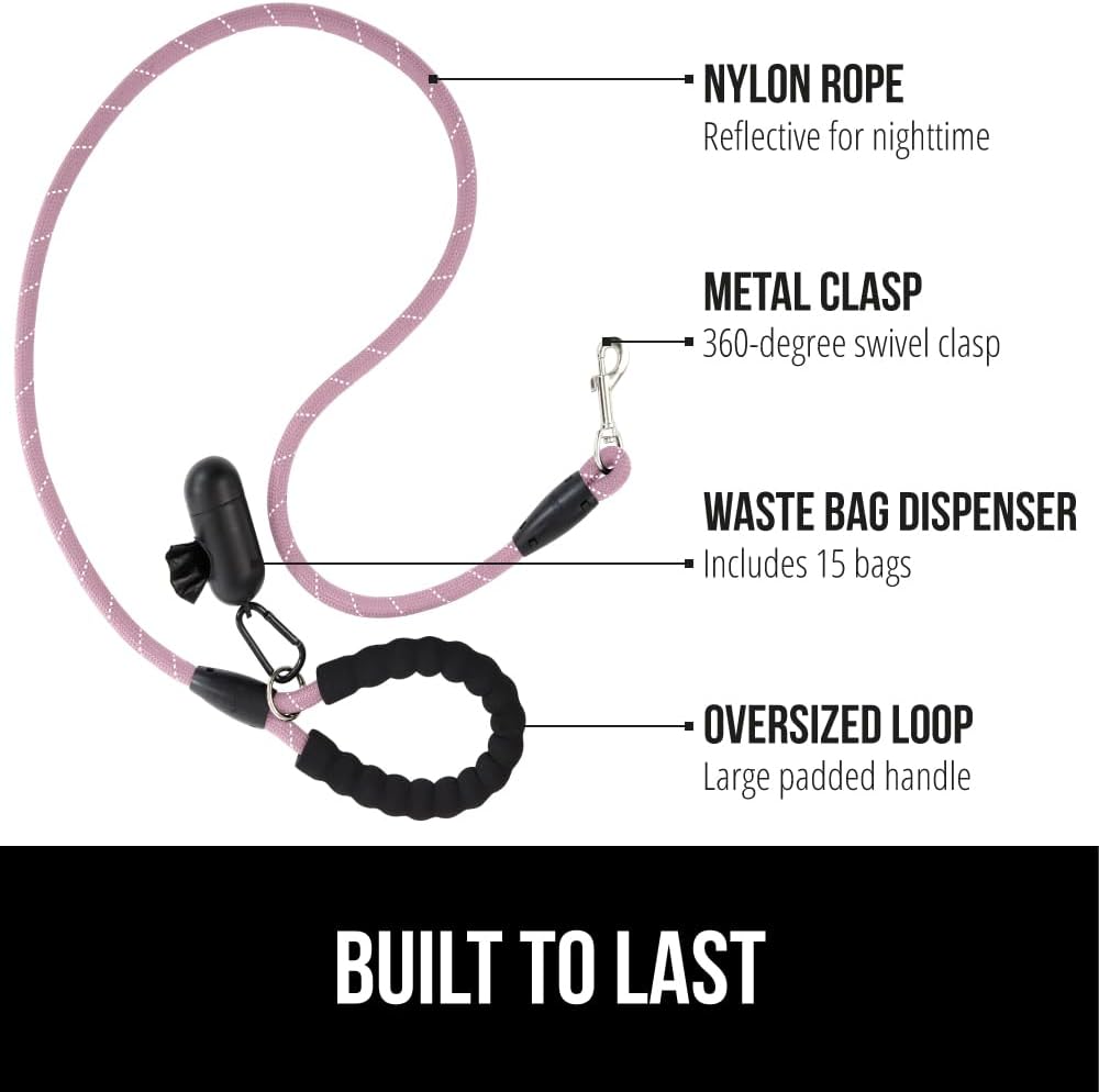 GORILLA GRIP Dog Leash, Heavy Duty Reflective Rope Leashes for 33lb