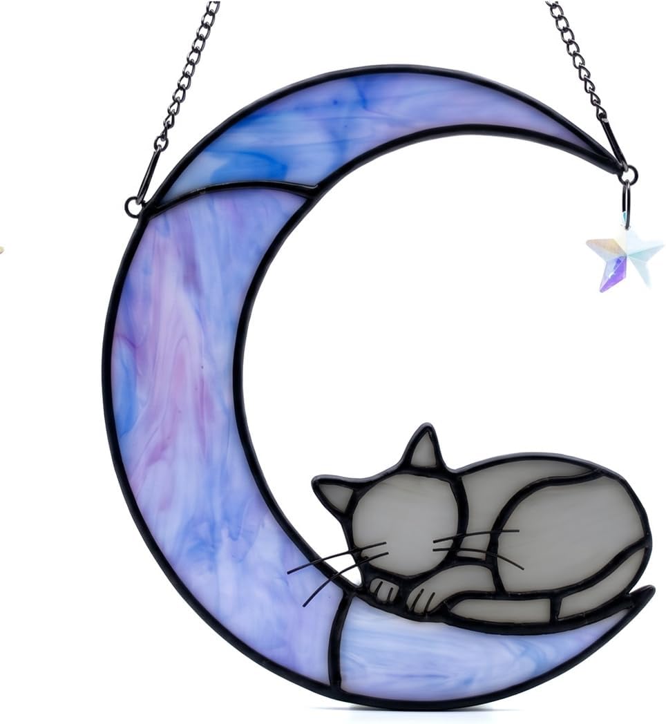 Grey Cat Memorial Stained Glass Suncatcher Cat Loss Sympathy Gift