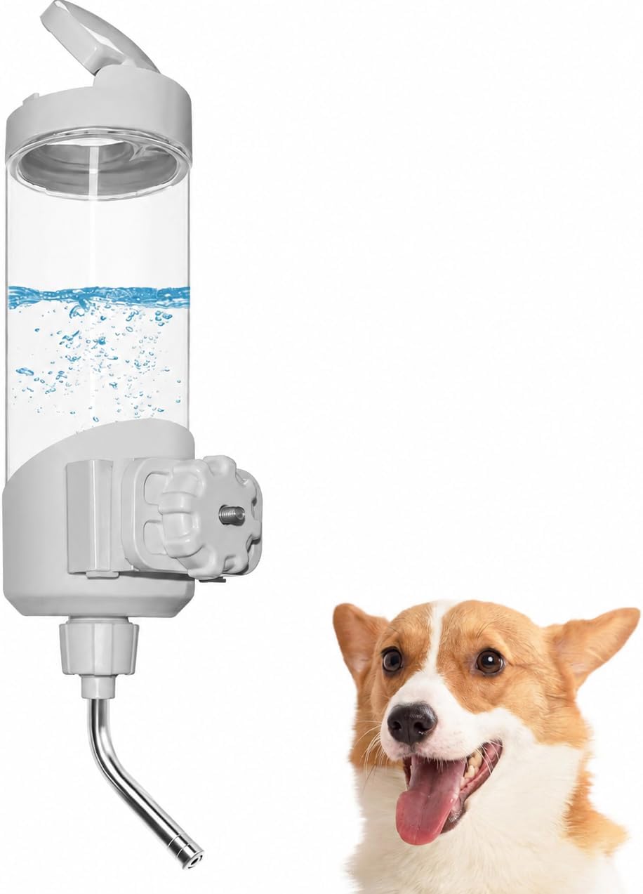 VANNON Hanging Water Bottle for Cage, 23oz Pet Water Dispenser, Grey