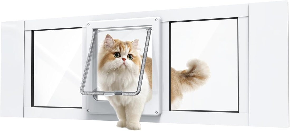 Cat Door for Window, Aluminum Cat Door Window Insert with 4 Secure