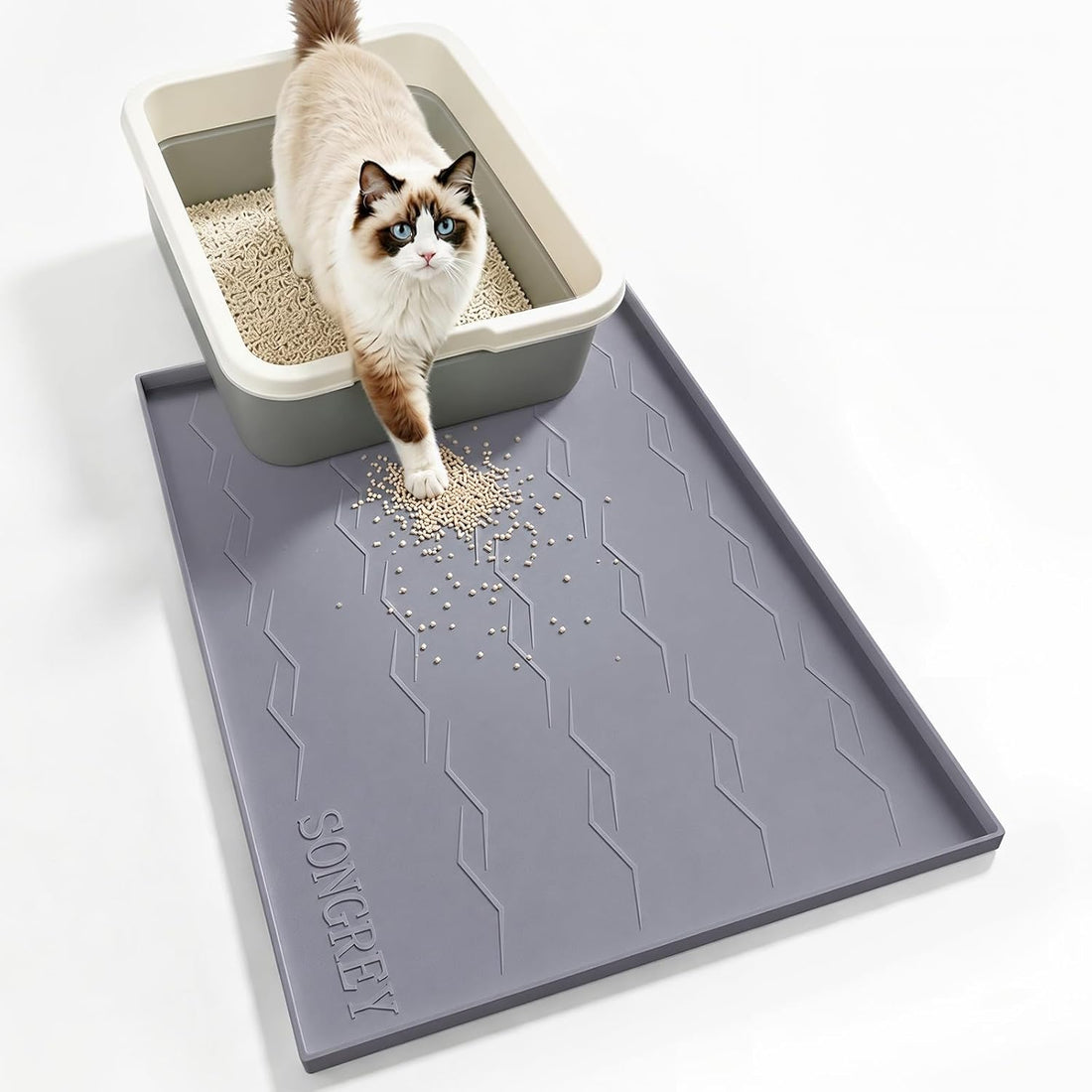 Songrey Silicone Cat Litter Mat 34" x 22", Large Litter Trapping Mat