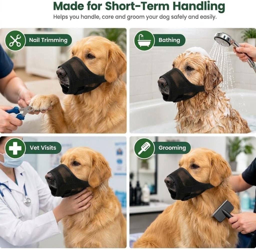 Dog Muzzle, Breathable Soft Mesh Adjustable Muzzle for Medium & Large