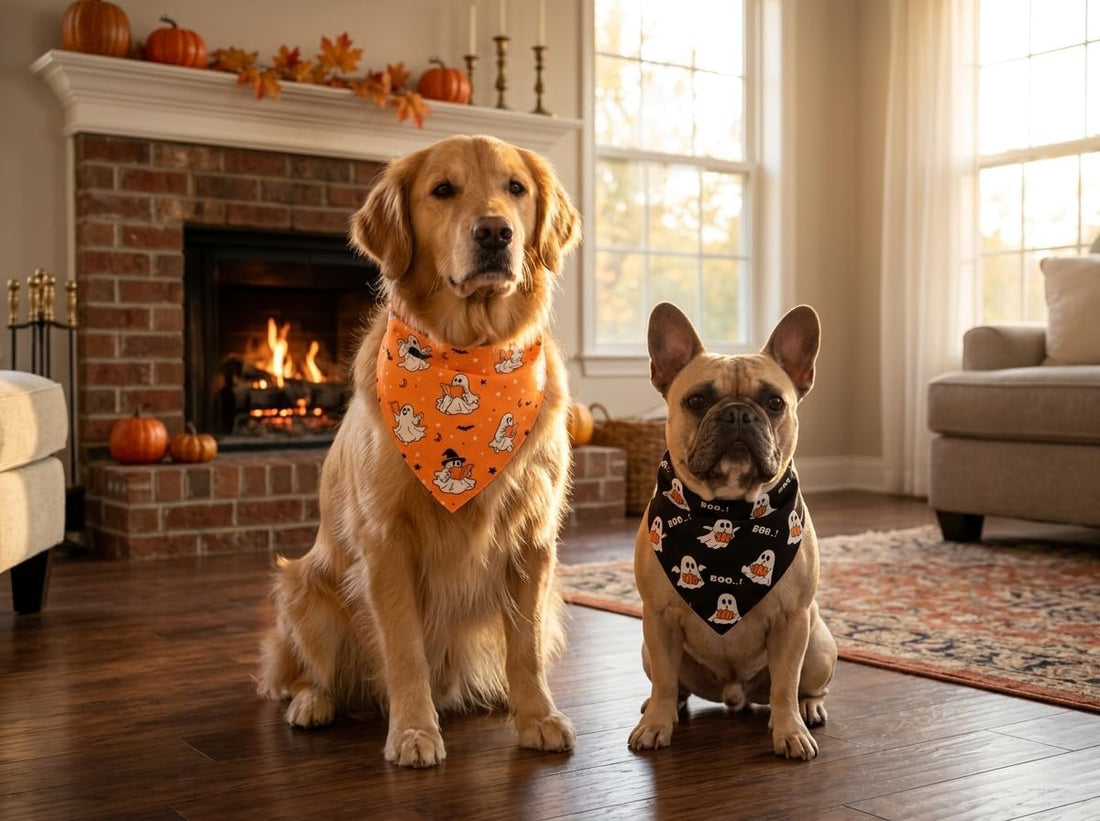 Halloween Dog Bandanas Cute Ghost Reversible Pet Outfit 2PCS