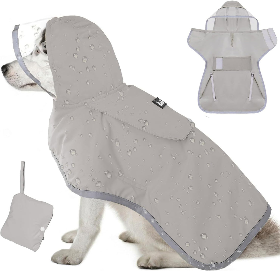 Lukovee Dog Raincoat, Ultra-Light Rain Jacket with Hood & Leash Hole