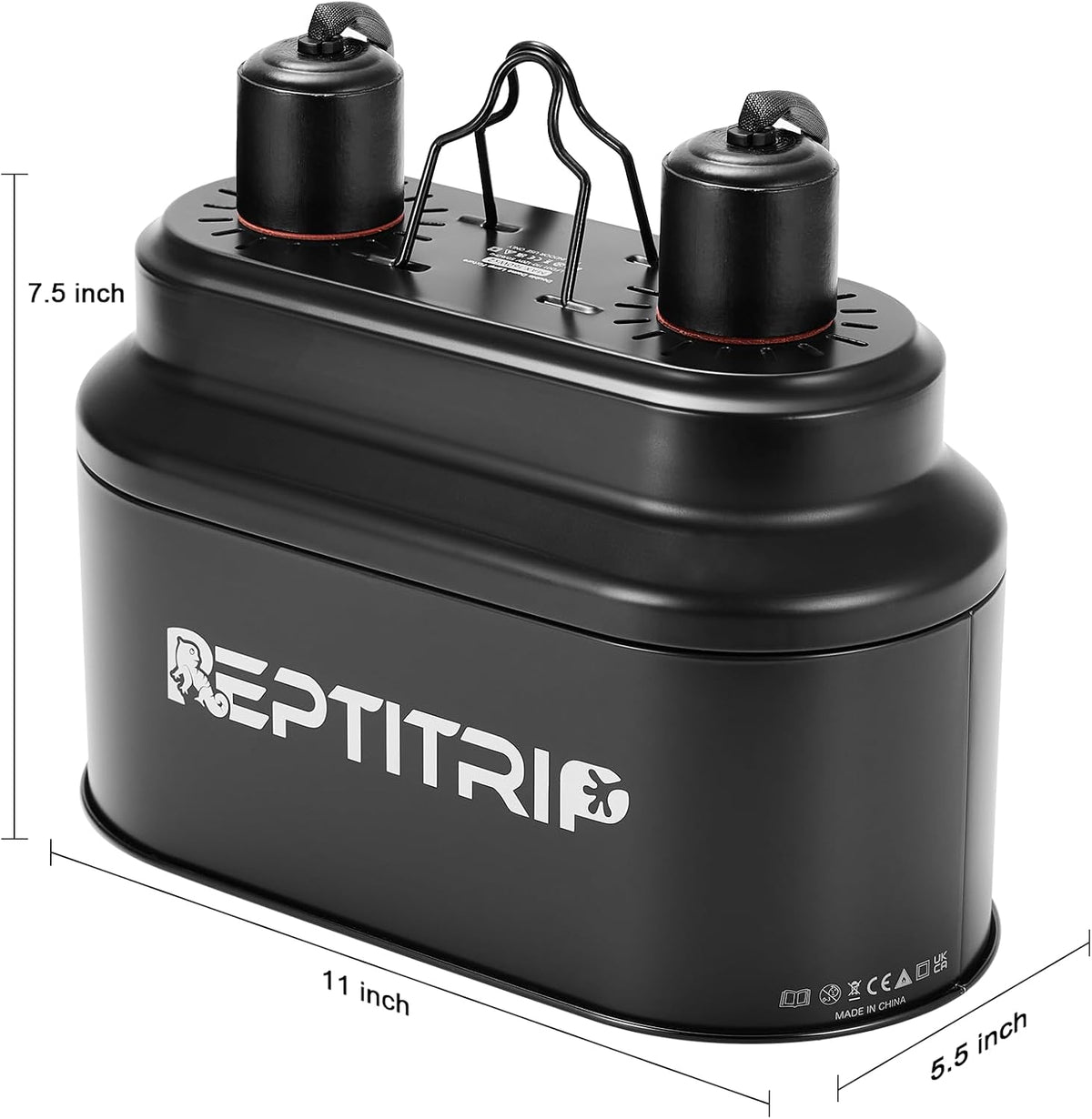REPTITRIP Dual Reptile Light Fixture with 100W Daytime Heat Bulb & 100W Nighttime Ceramic Heat Emitter, 2 Independent Switches, Reptile Heat Lamp Combo Pack - No UVB