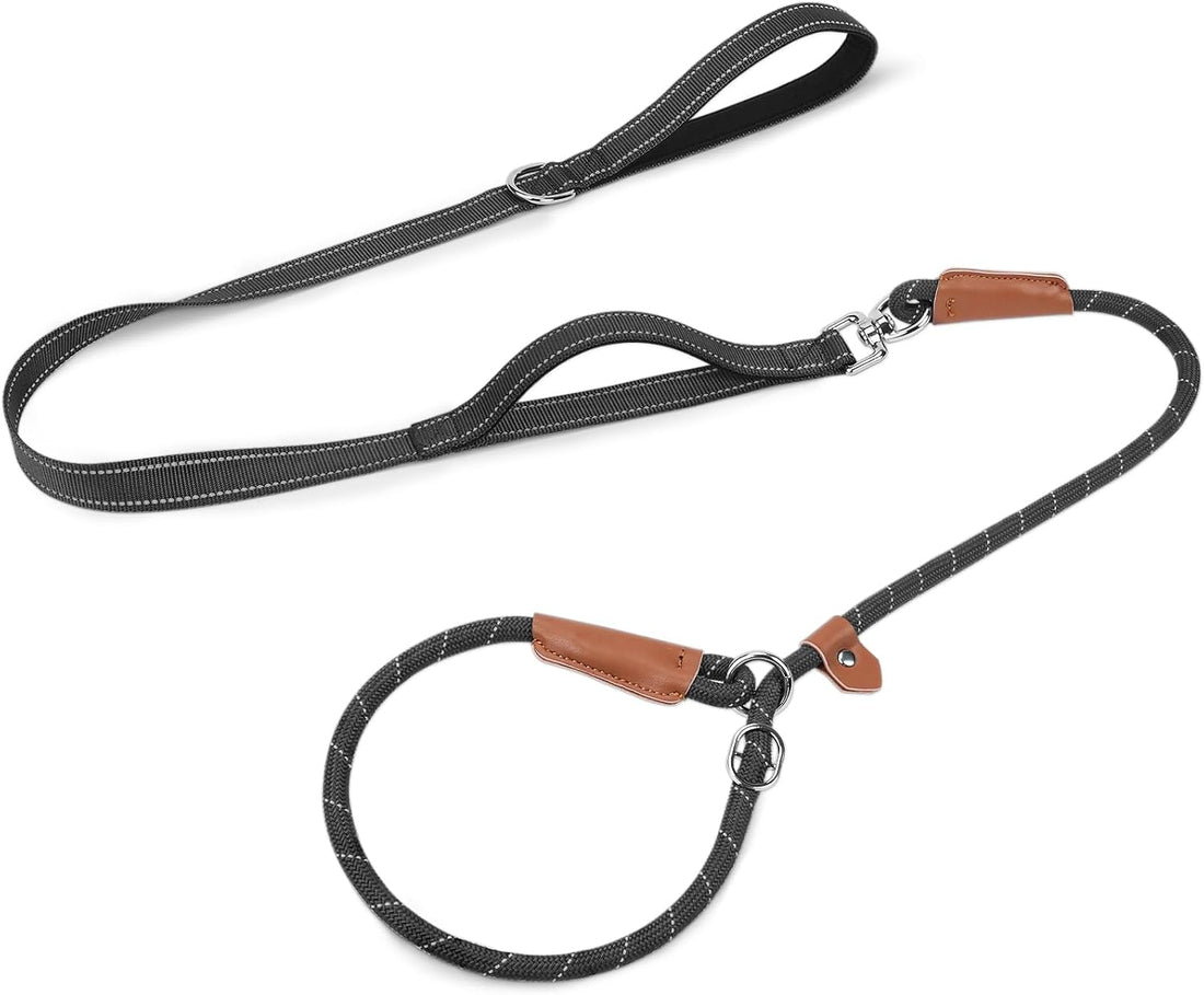Joytale Slip Lead Dog Leash with Dual Handle, No Pull, Black