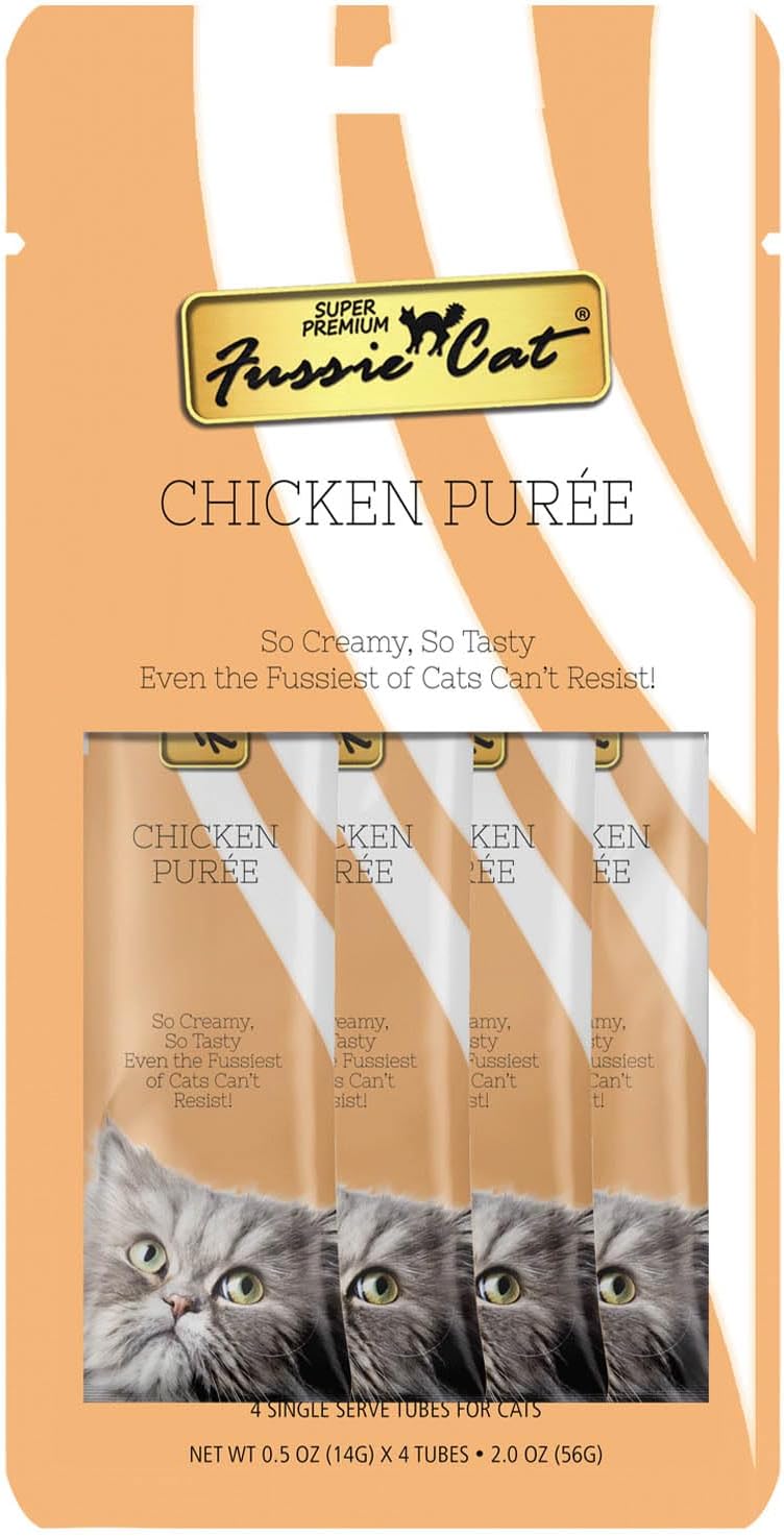 Fussie Cat Chicken & Duck Puree, Lickable Cat Treats, 0.5oz x4