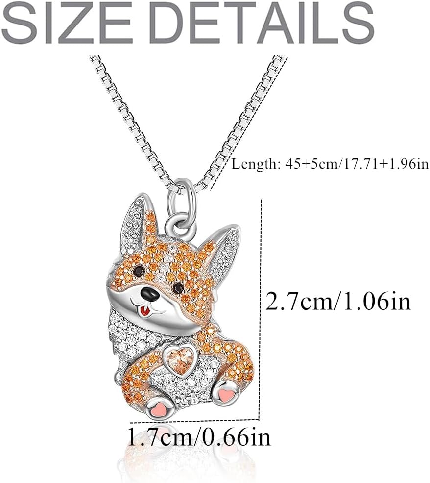 OSCCI Crystal Corgi Heart Necklace for Women Cute Cartoon Dog Pendant
