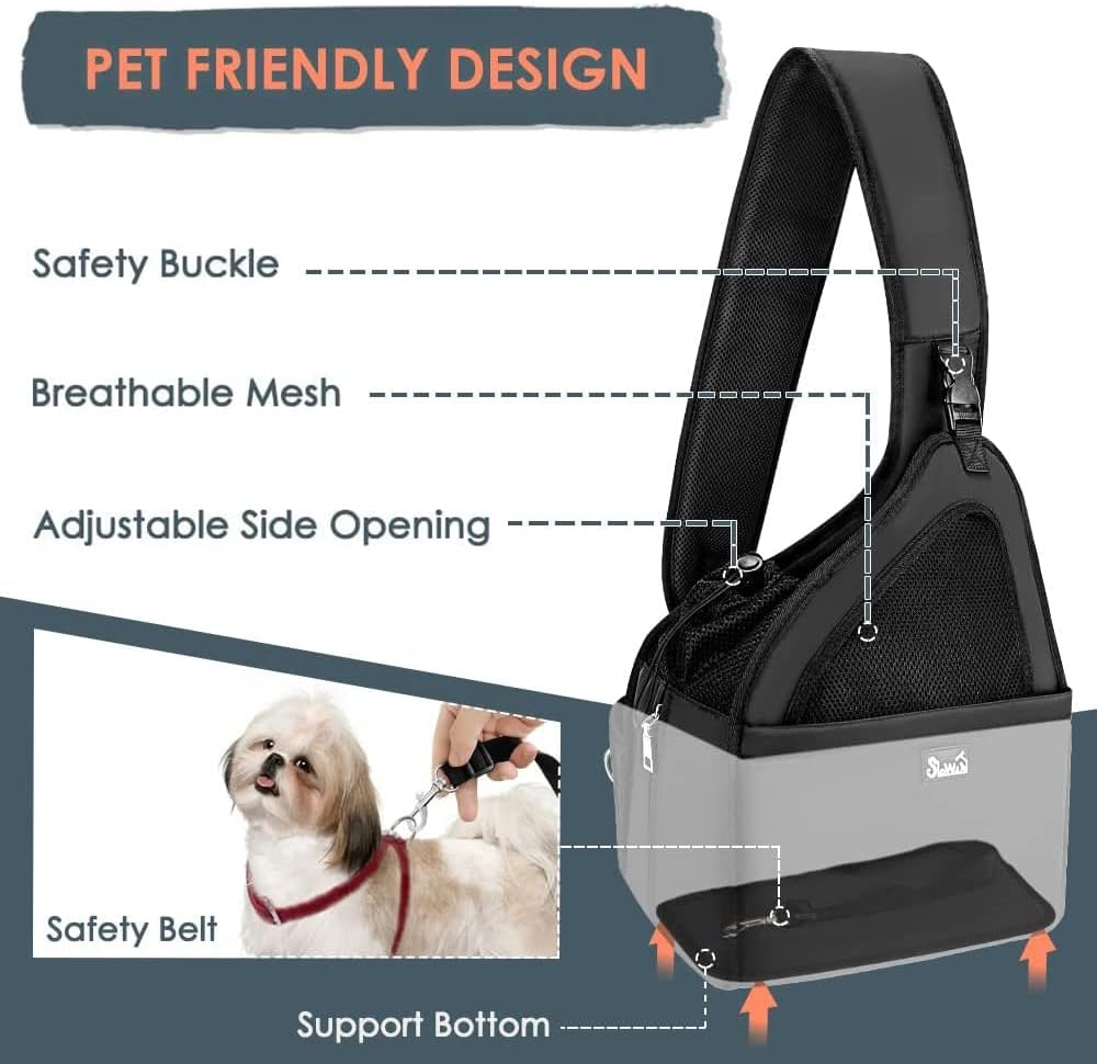 Lukovee Pet Sling, Removable Hard Bottom for Small Dogs, 6-12 lbs