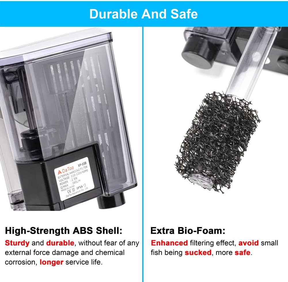 DaToo Aquarium Hang On Filter Small Fish Tank Hanging Filter Power