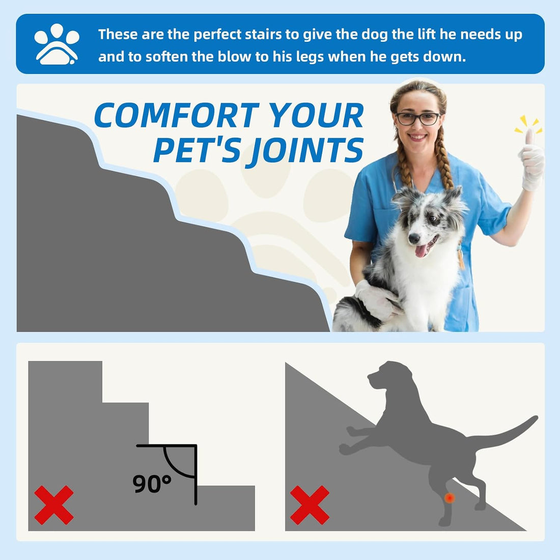 Dog Stairs 4 Steps for Small Dogs and Cats to Get on High Beds