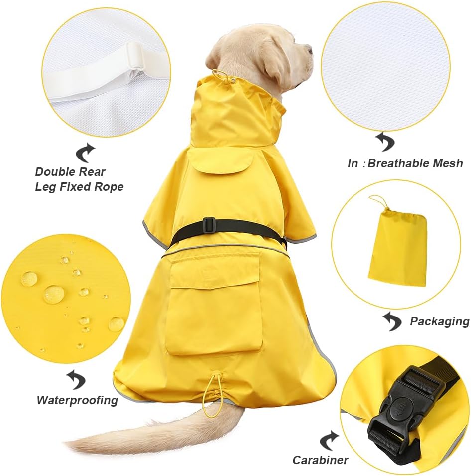 Dog Raincoat Waterproof Rain Jacket for Large Dogs Yellow,5XL