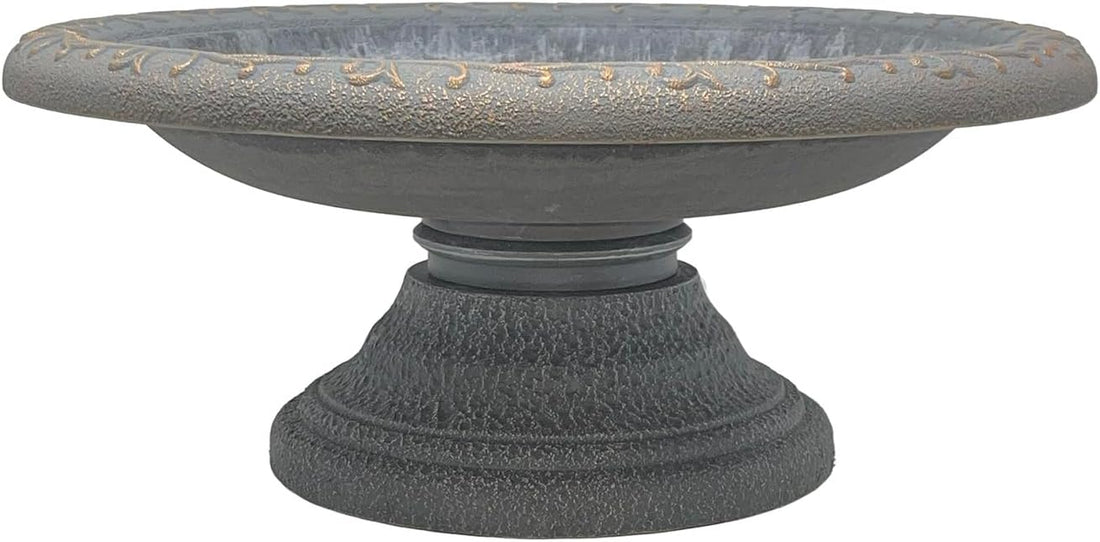Fiber Clay Birdbath, Low-Profile Base, Dove Gray, 19" D x 7.5" H