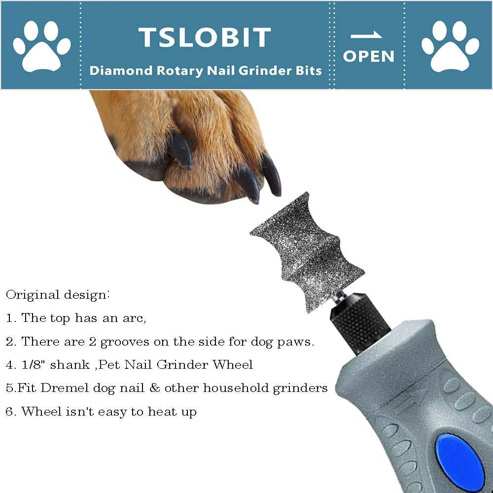TSLOBIT Diamond Dog Nail Grinder Bits Attachment,1/8'' Pet Nail