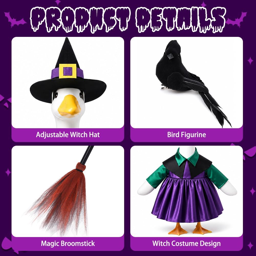 Halloween Goose Outfit Witch Porch Goose Clothes for Outdoor Lawn