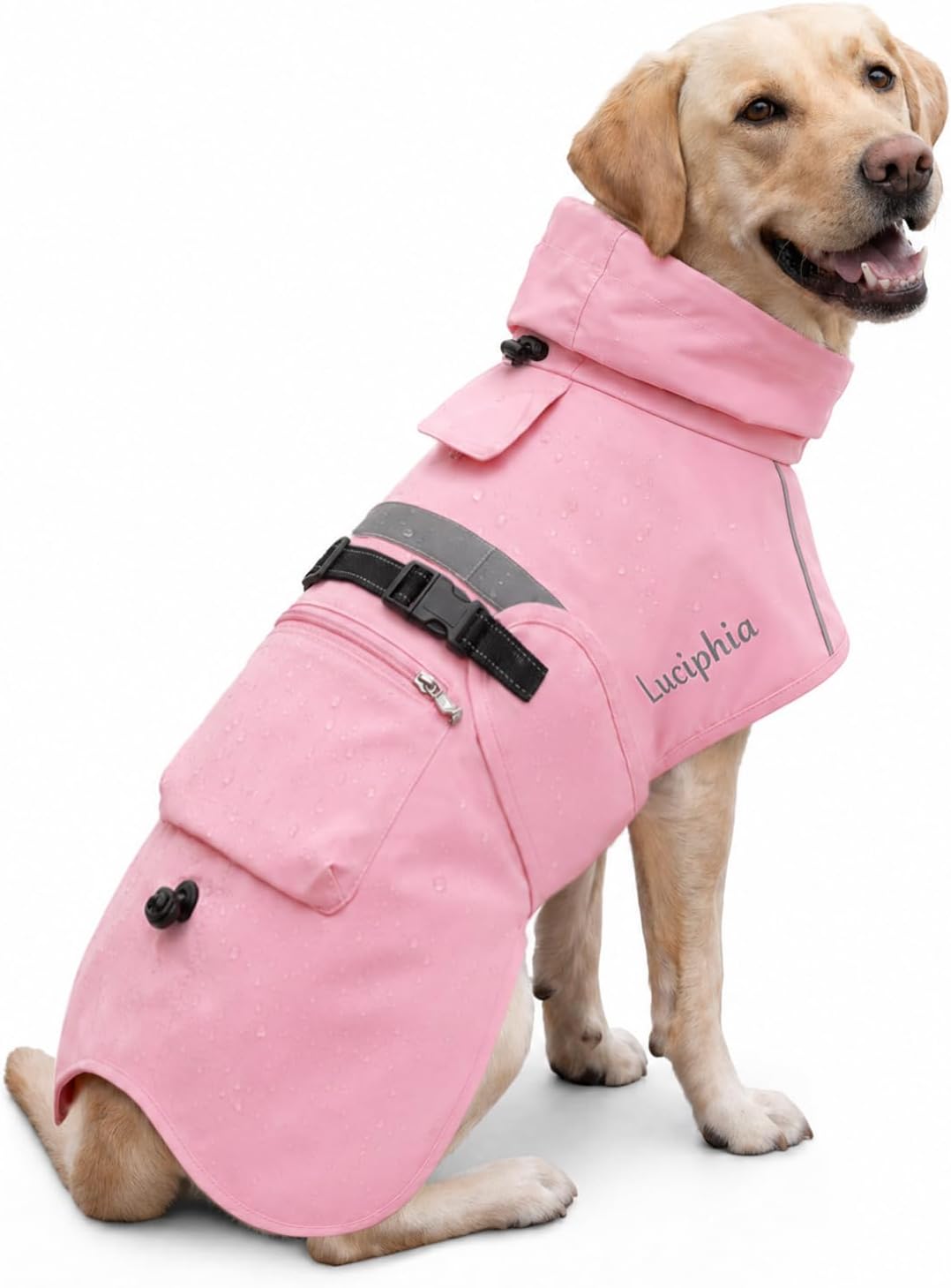 Luciphia Dog Raincoat, Adjustable Hooded Reflective Jacket with Pocket