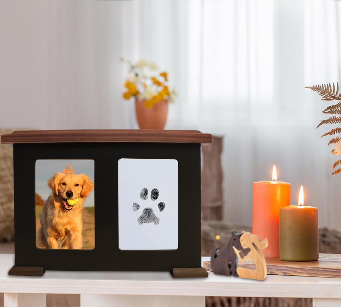 X Large Dog Urn for Ashes & Paw Print Kit,Solid Wood,Up to 150 lbs