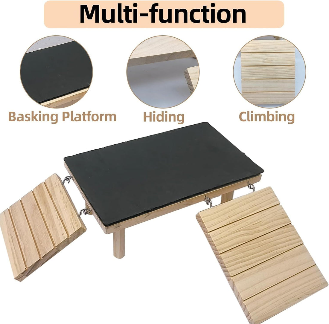 Reptile Bearded Dragon Basking Platform Rock with Climbing Ramp,L