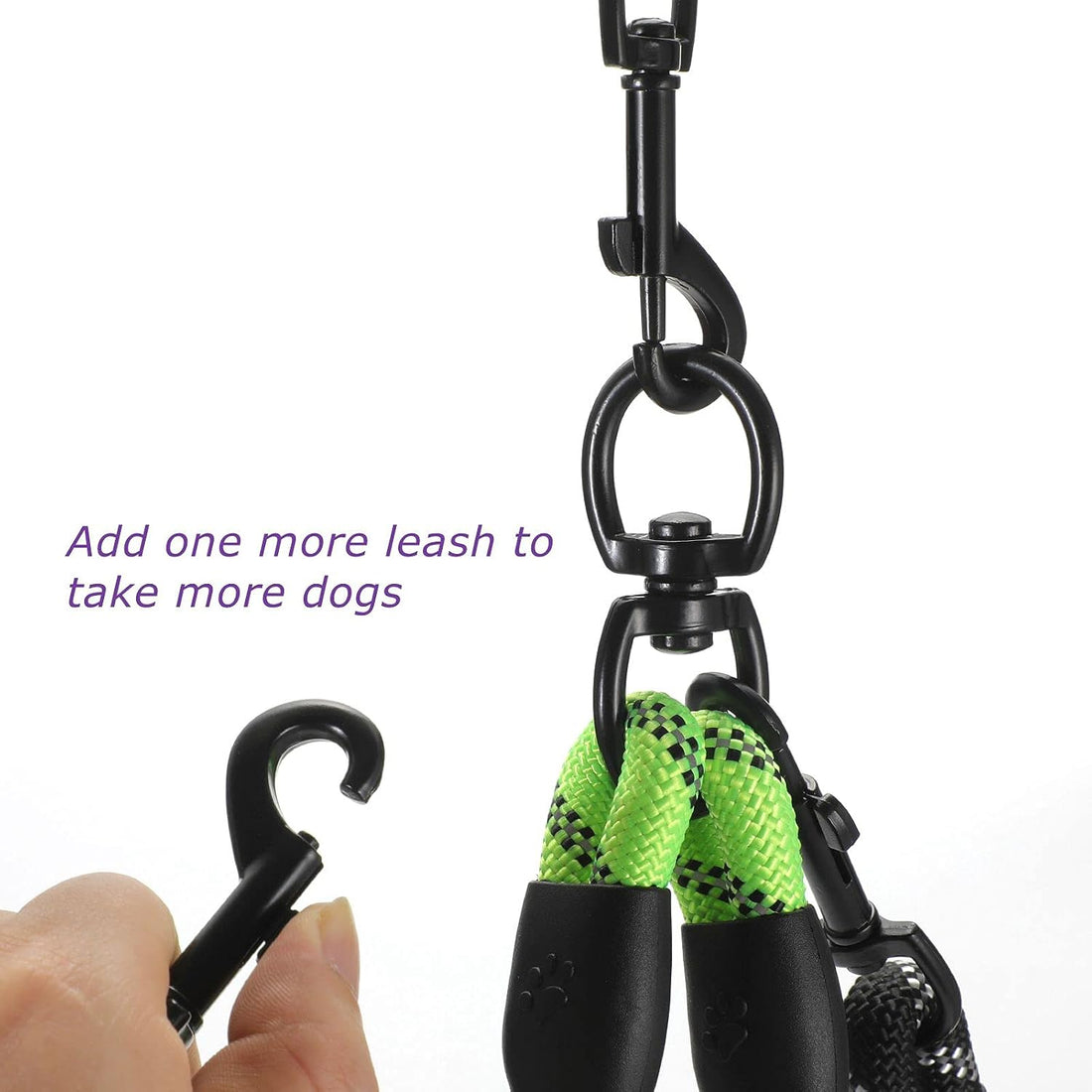 Double Dog Leash Reflective Detachable Coupler &360° Swivel Tangle
