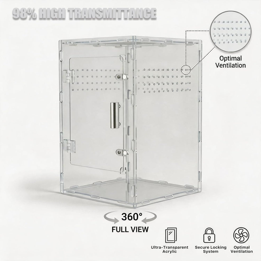 8x8x12 Acrylic Reptile Enclosure - Clear Terrarium Geckos Spiders