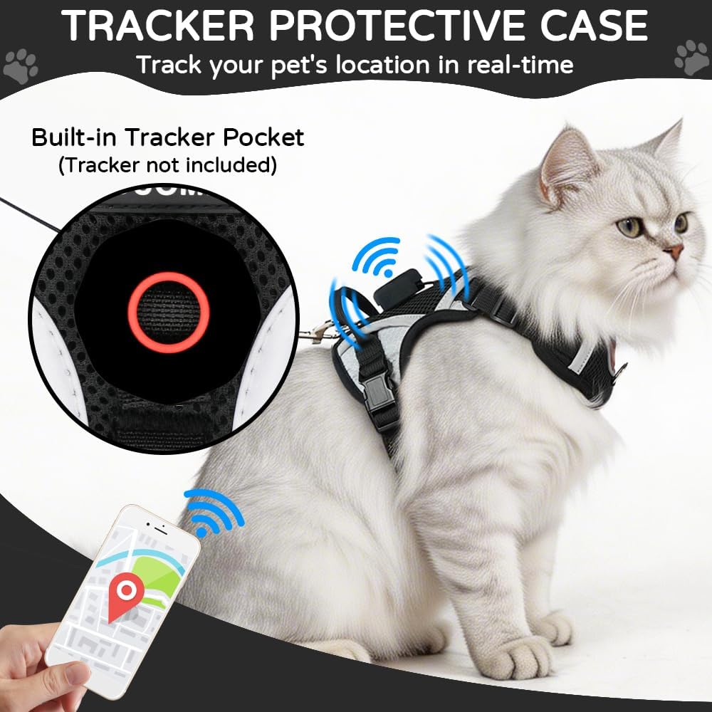 Cat Harness and Leash Set with Holder Compatible with AirTag