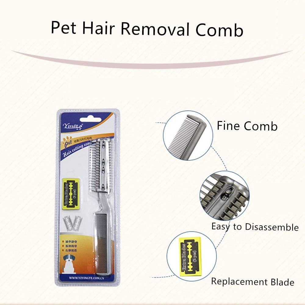 2Pcs Razor Comb for Dogs Cats with Extra Blades Double Sides Pet