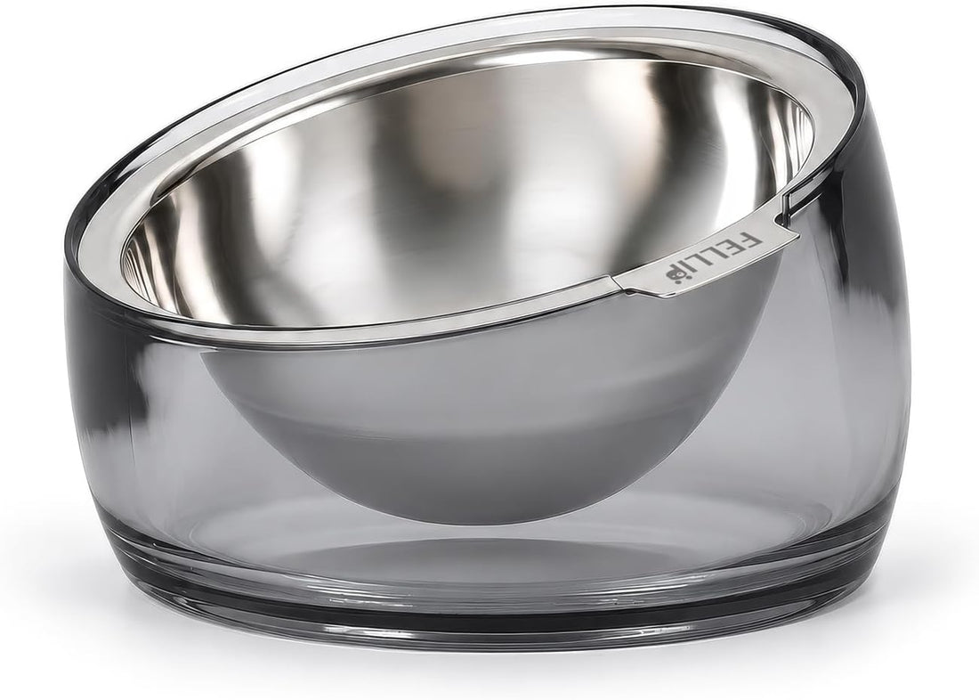 Felli Pet Oblik Whisker Fatigue Cat Food Bowl Raised Stainless Steel