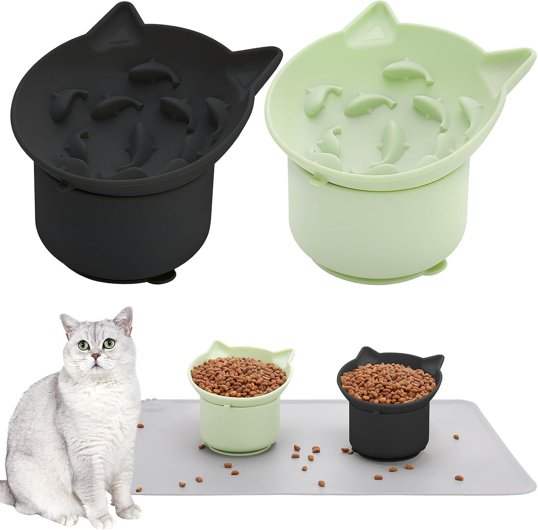 2 Pack Elevated Slow Feeder Cat Bowls Anti Vomit Tilted Raised Cat