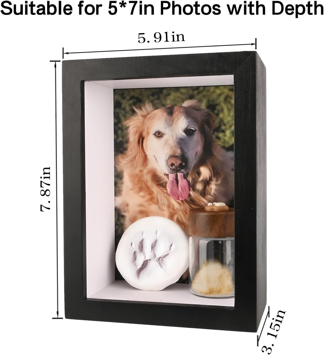 Dog Memorial Shadow Box Frame 5x7 with Paw Print Kit and Fur Keepsake