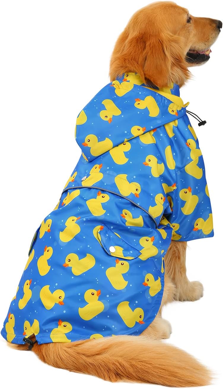 HDE Premium 2-Layer Zip Dog Raincoat Poncho w/Leash Hole & Hood B