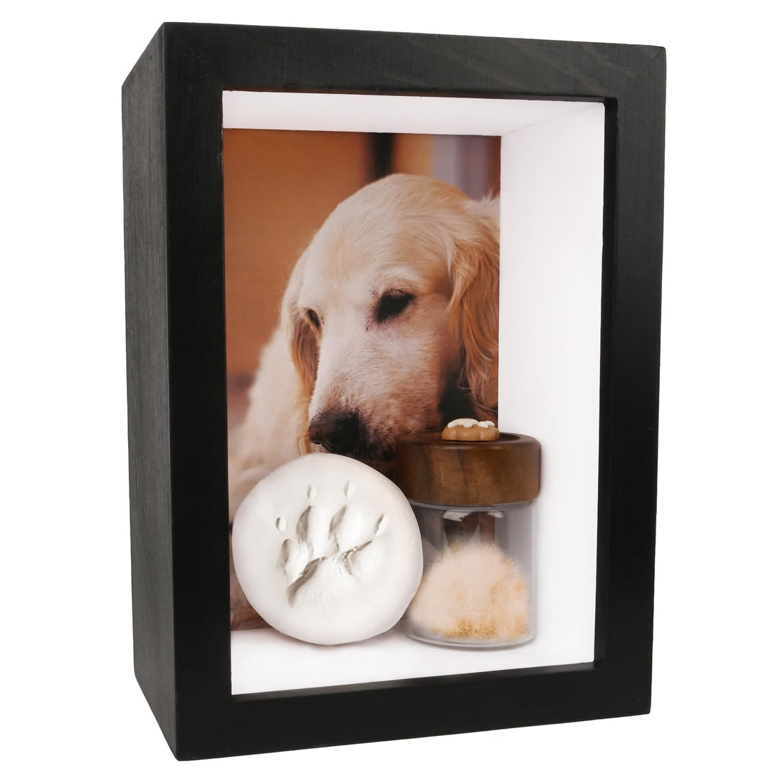 Dog Memorial Shadow Box Frame 5x7 with Paw Print Kit and Fur Keepsake