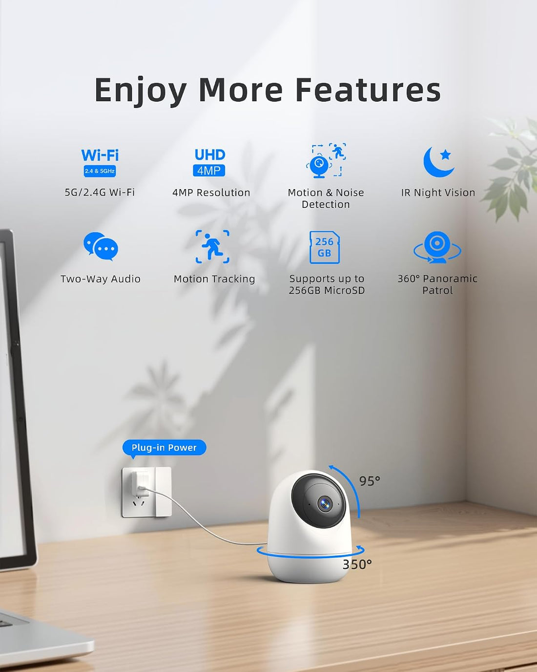 Andyssey 4MP Indoor Security Camera 360° Pan Tilt 5G/2.4G WiFi 6