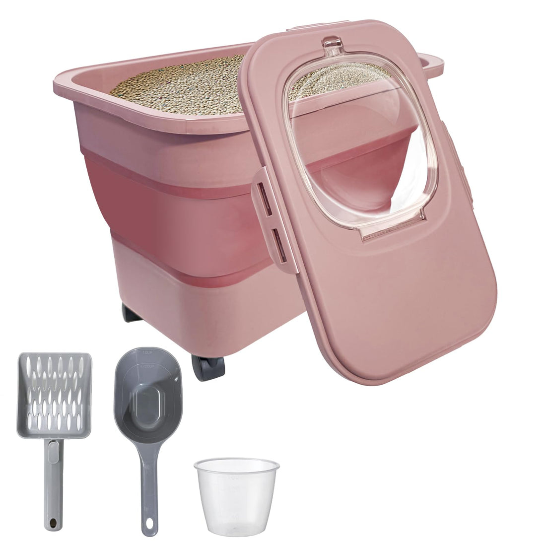 SECOAT Collapsible Cat Litter Storage Container with Rolling