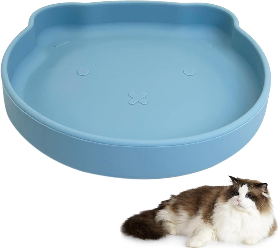 Silicone Cat Food Bowls Shallow Cat Dishes 5.9in Wide Pet Plates Set
