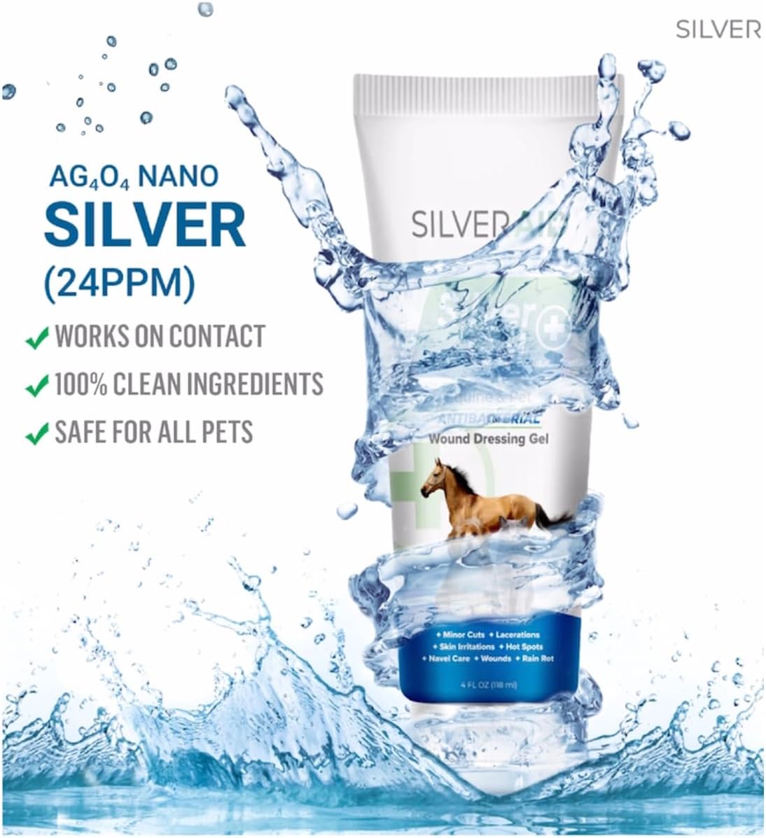 Hot Spot Treatment Gel for Horses Wound Care Colloidal Silver for Cuts
