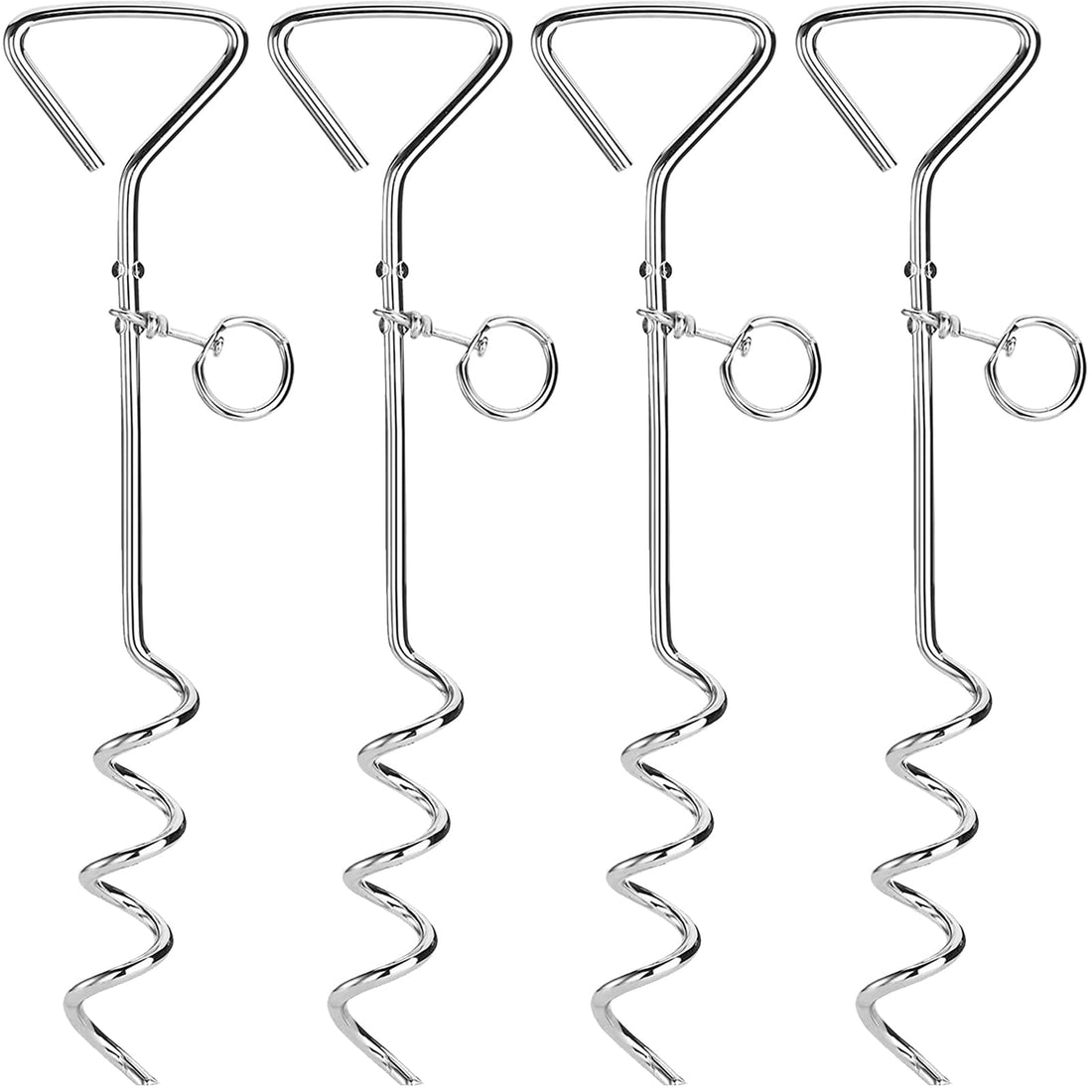 Fasmov 4 Pack 16" Dog Stake, Metal Spiral Anchor Tie-Out with Ring