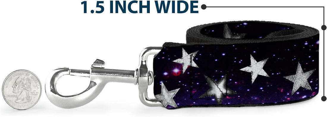 Buckle-Down Pet Leash - Glowing Stars in Space Black/Purple/White