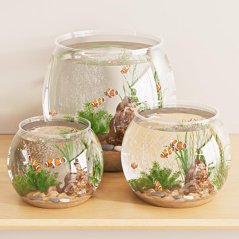 2pcs Plastic DIY Fish Bowls - 135oz Round Clear Fish Tanks 1 Gallon