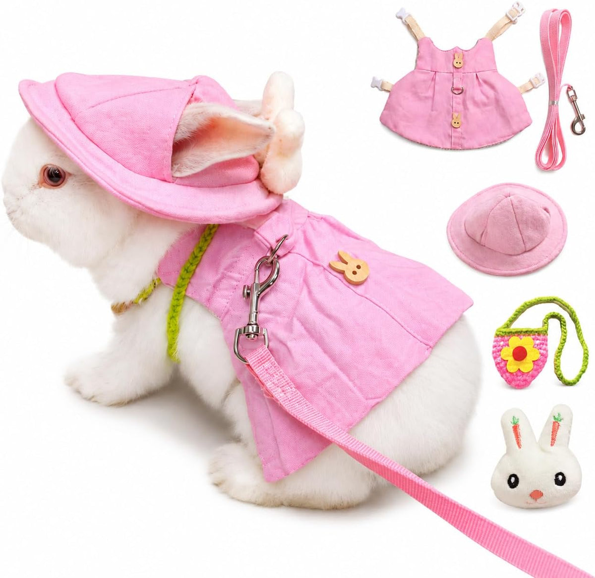 Bunny Outfit Harness Set with Leash, Cute Blue, L