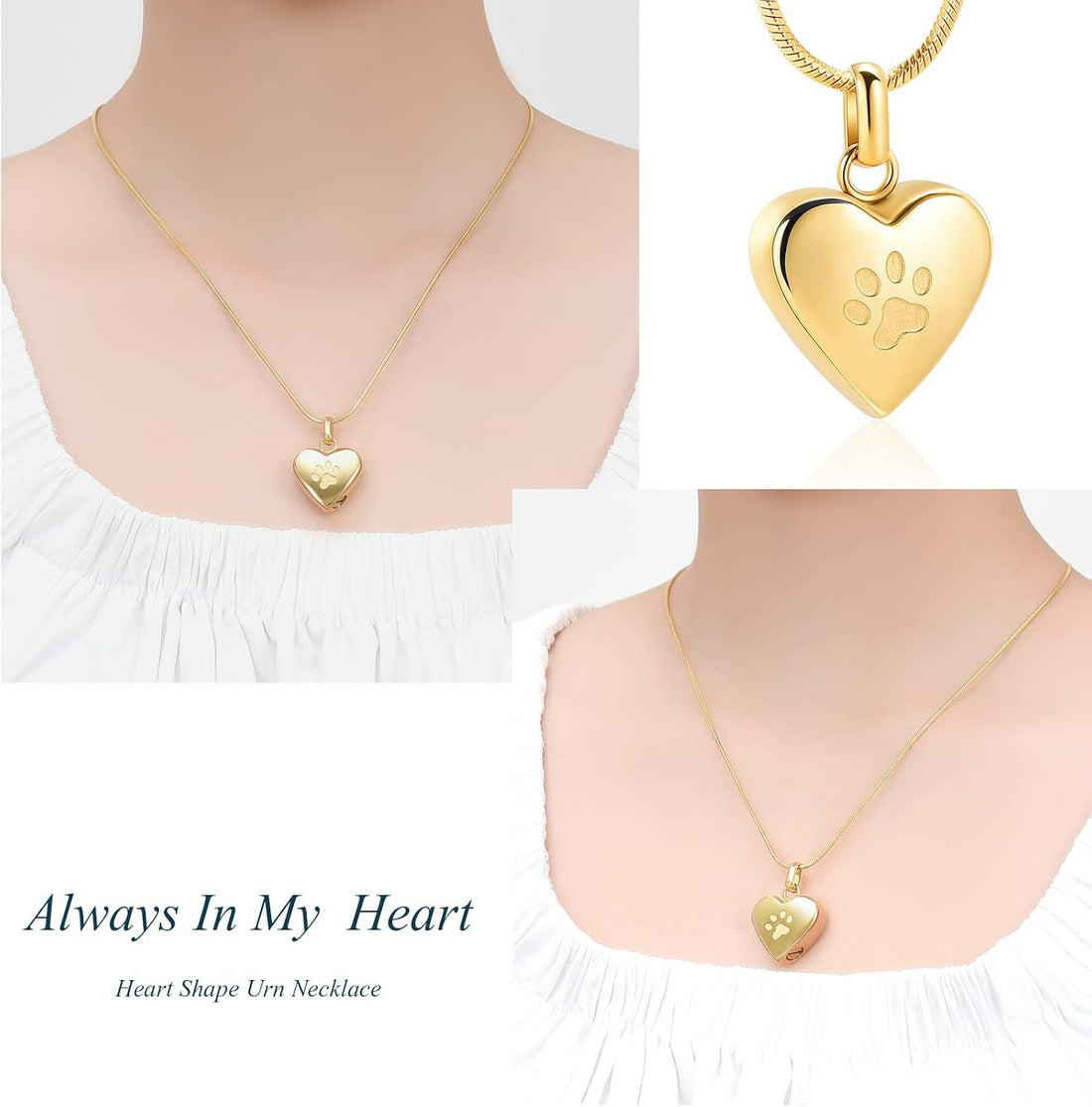 zeqingjw Pet Cremation Jewelry for Ashes Pendant Paw Print Pet Heart