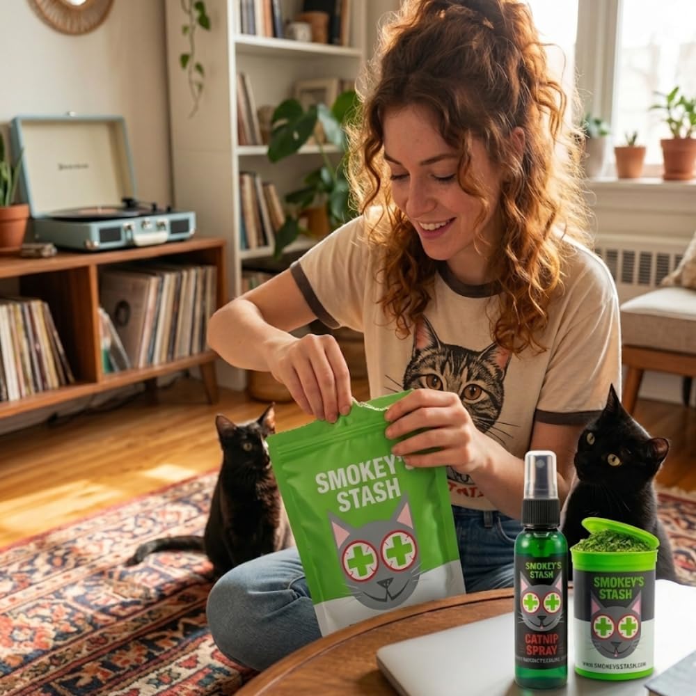 Smokey's Stash Cat Catnip Spray and Dried Organic Catnip Combo