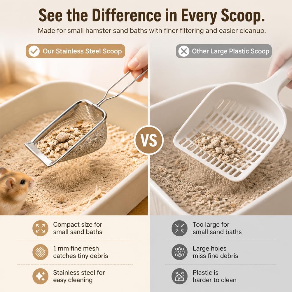 Stainless Steel Hamster Sand Bath Scoop Set With Hook and Cleaner