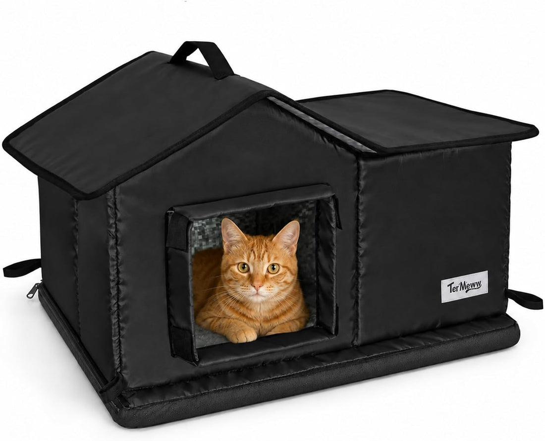 Insulated Outdoor Cat House，Thick Sponge Base Against Cold Ground