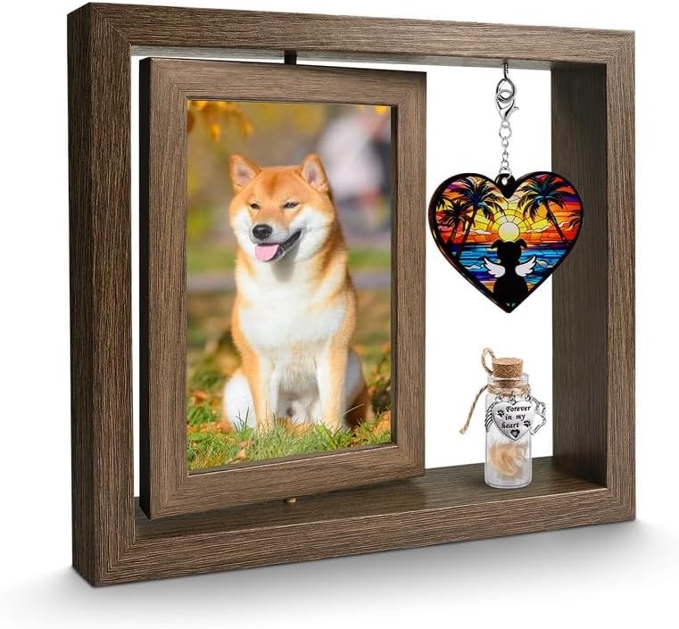 Pet Memorial Gifts for Loss of Cats- 360° Rotating Wooden Photo Frame
