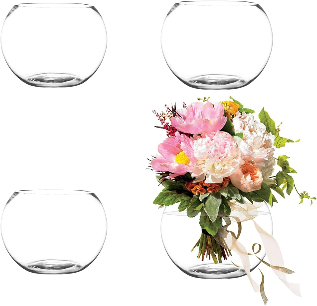4 Pack Clear Bubble Bowl Glass Vase, 6 inch Fish Bowl Vase