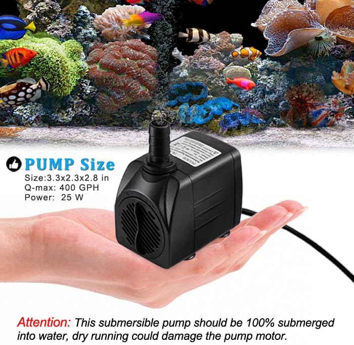 PULACO 400GPH Submersible Pump with 5 ft Tubing