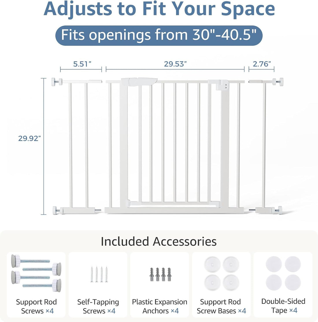 DUMOS 30-40.5" Baby Gate for Stairs & Doorways, Auto Close