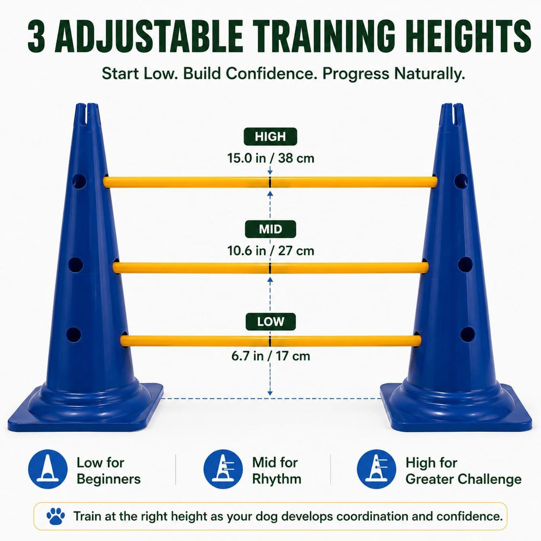 Dog Agility Equipment, 20-Inch Hurdle Set, 10.6 oz Weighted Cones