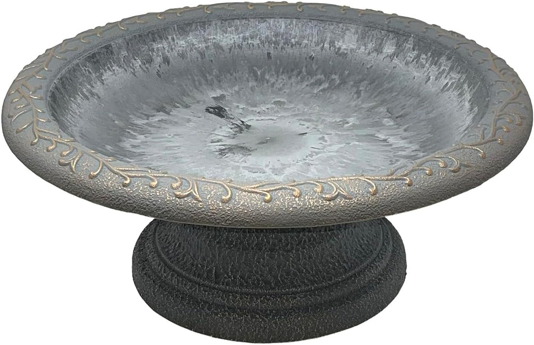 Fiber Clay Birdbath, Low-Profile Base, Dove Gray, 19" D x 7.5" H