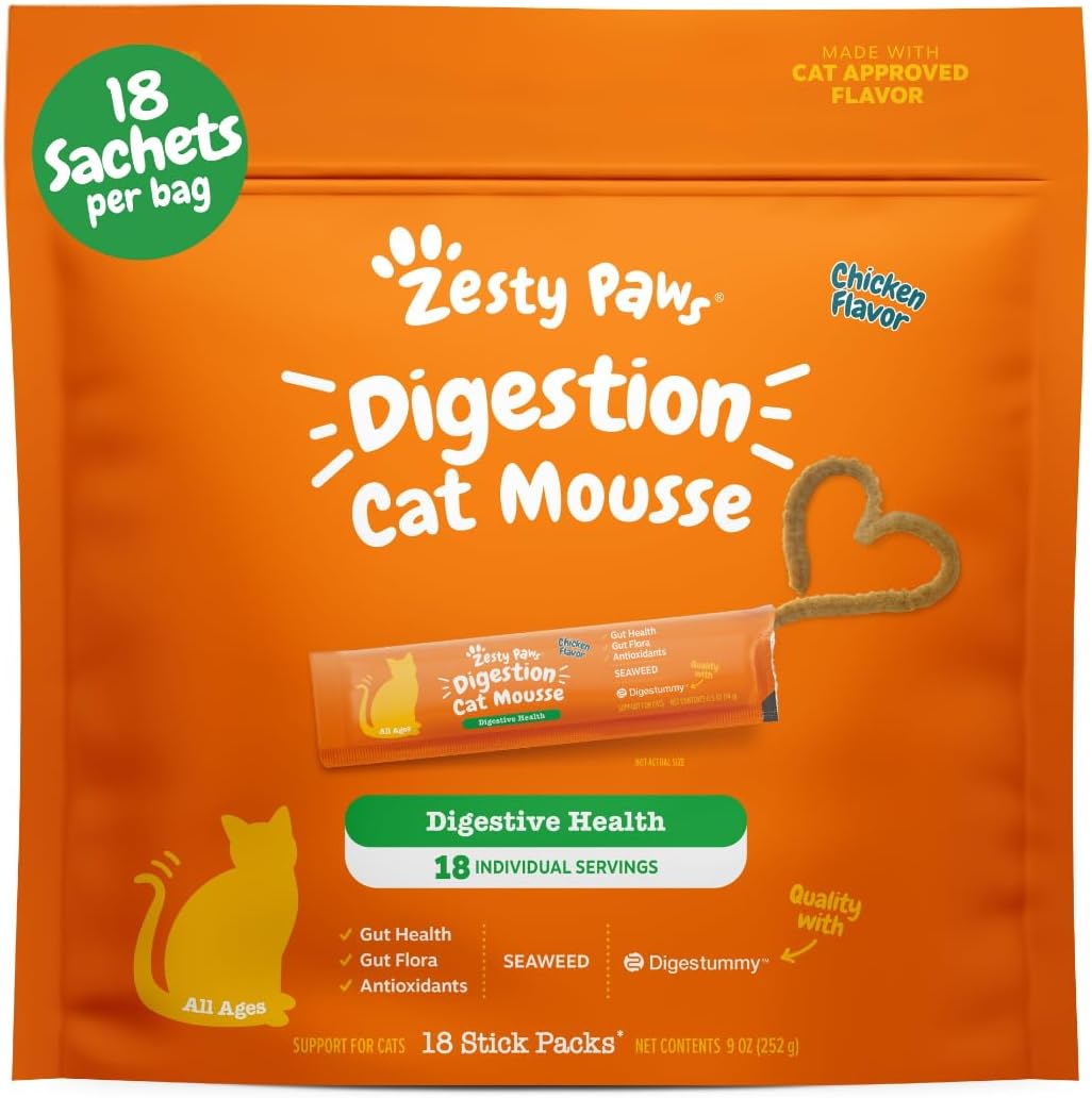 Zesty Paws Digestion Cat Mousse - Cat Vitamins Squeezable, Chicken